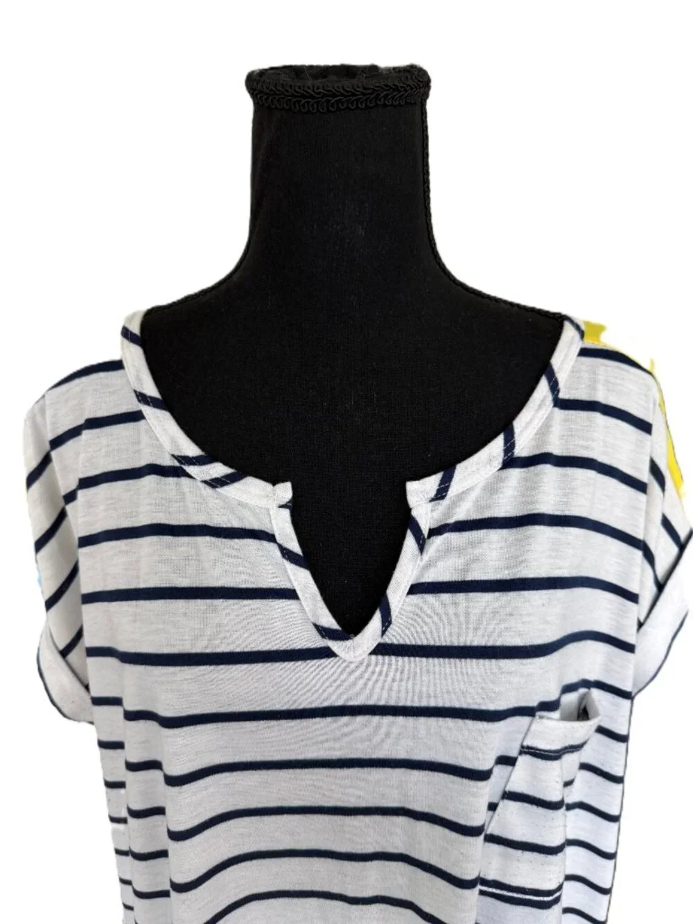 Papermoon | Colorblock Knit Top | Striped | White Blue Yellow | 1X - Picture 10 of 10